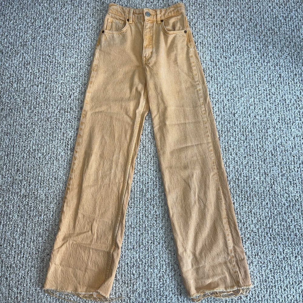 Zara Y2K Indie High Rise Wide Leg Raw Hem Orange Jeans Size 00